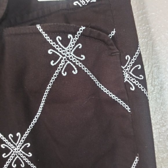 LOFT Ann Taylor Petites Brown & White Embroidery Cropped Pants Womens 6P - Picture 6 of 7